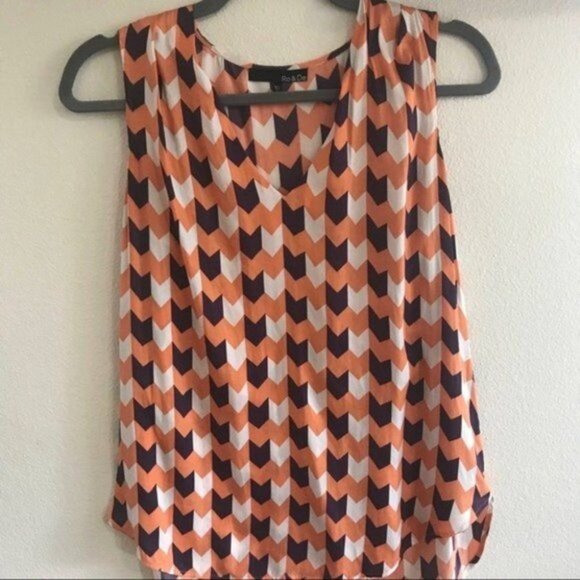 Ro&De Women's Colorful Chevron Print Silky Scoop-Neck‎ Tank Top Blouse Size S - Picture 4 of 6